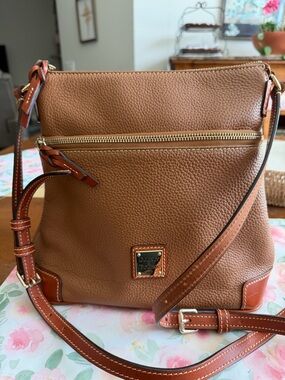 Dooney & Bourke Tan Pebbled Leather Crossbody with Gold Hardware